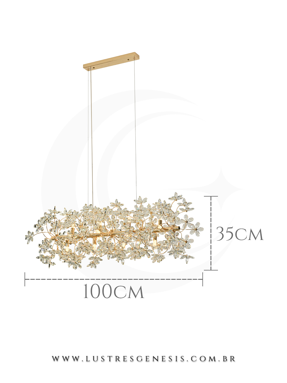 Lustre Pendente Moderno Metal e Cristal DCD06244 Dourado 100x35cm G9, Sala de Jantar, Mesa Sala de Jantar, Sala de Estar, Cozinha